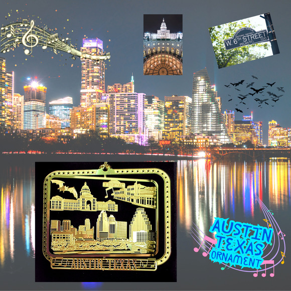 Austin Texas Ornament Brass City Skyline Music Bat Bridge 6th Street Capital - Picture 2 of 7